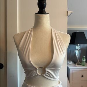 White Halter Top with Ring Detail